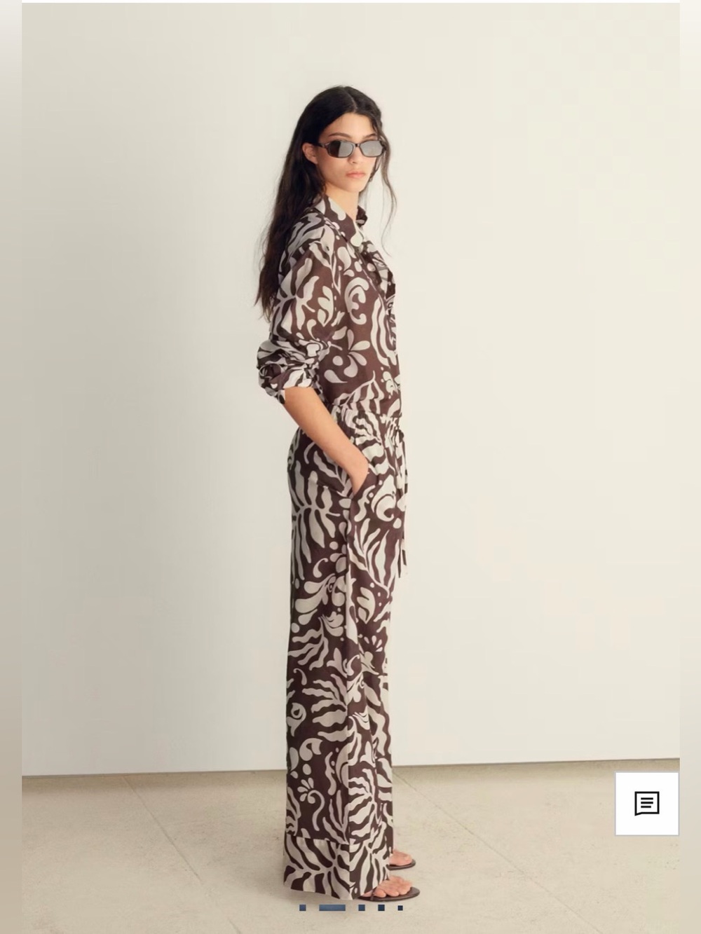Mango Women's Brown & Cream Printed Top & Bottom Set